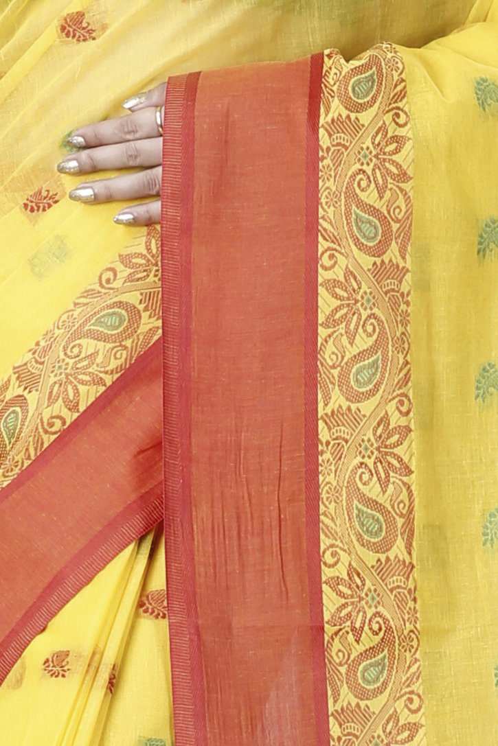 Yellow Pure Cotton Srimati Tant Saree (1087)
